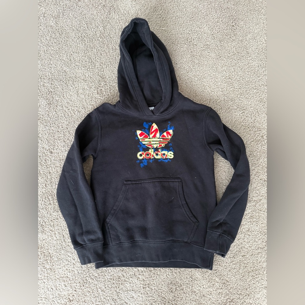 Adidas youth hooded sweatshirt, size small, black